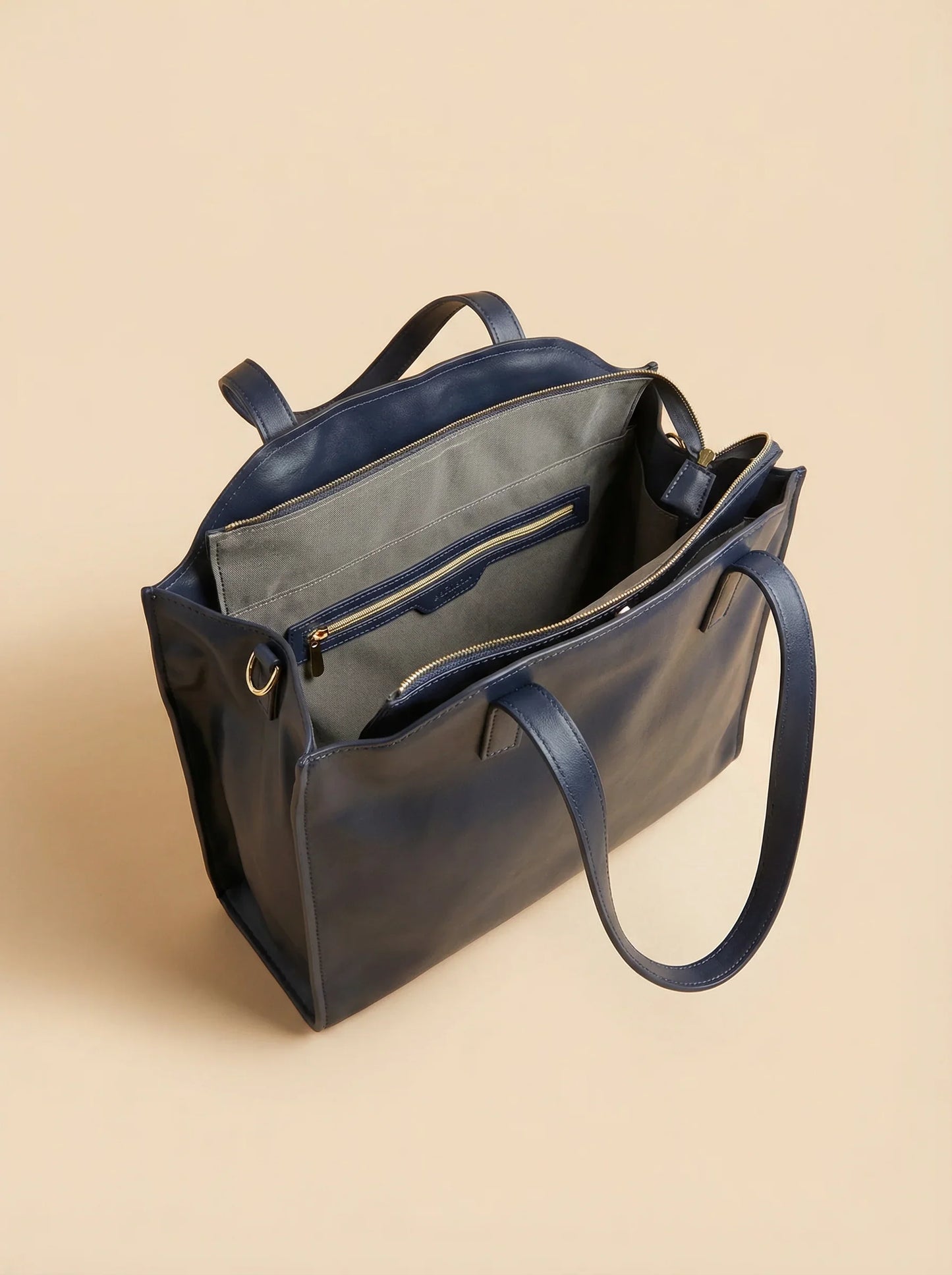 bebefit.eu navy tote bag, open top, grey inner pockets, premium baby carrier accessory