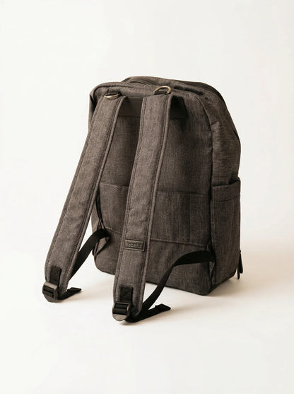 Bebefit Metro Backpack in dark grey, ergonomic design, rear view with padded straps, bebefit.eu