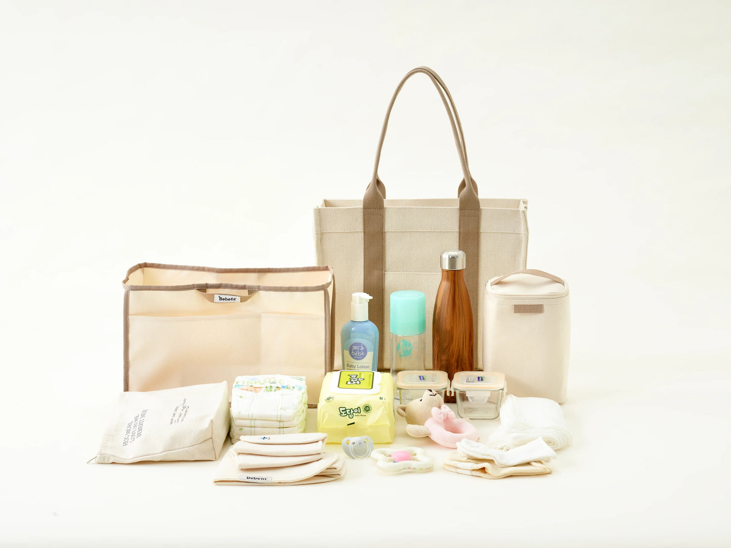 Bebefit Diaper Bag Set with accessories, bottles, wipes, and toys bebefit.eu