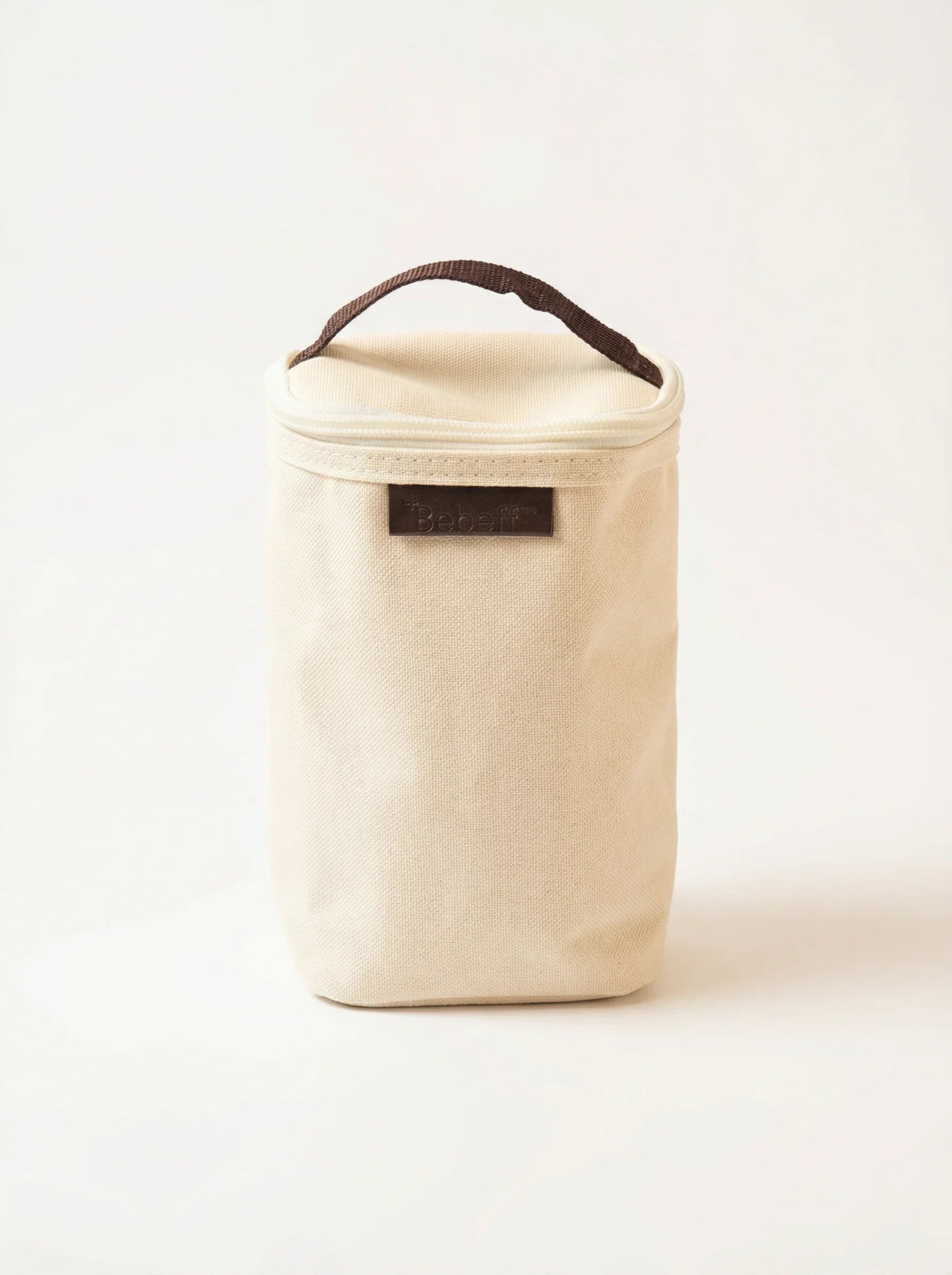 Bebefit insulated bottle pouch in beige canvas with top handle, bebefit.eu
