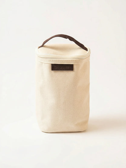 Bebefit insulated bottle pouch in beige canvas with top handle, bebefit.eu